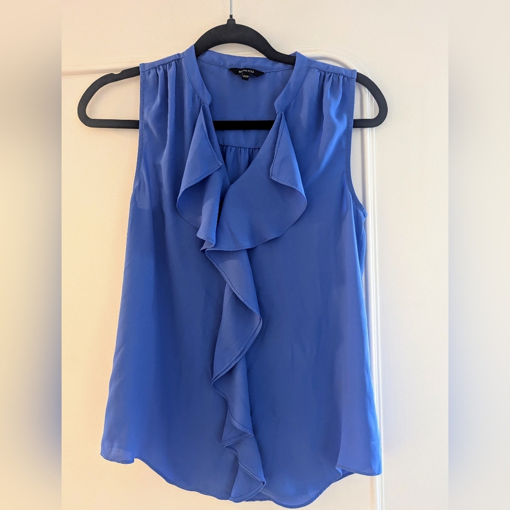 Blue Ruffled Sleeveless Top